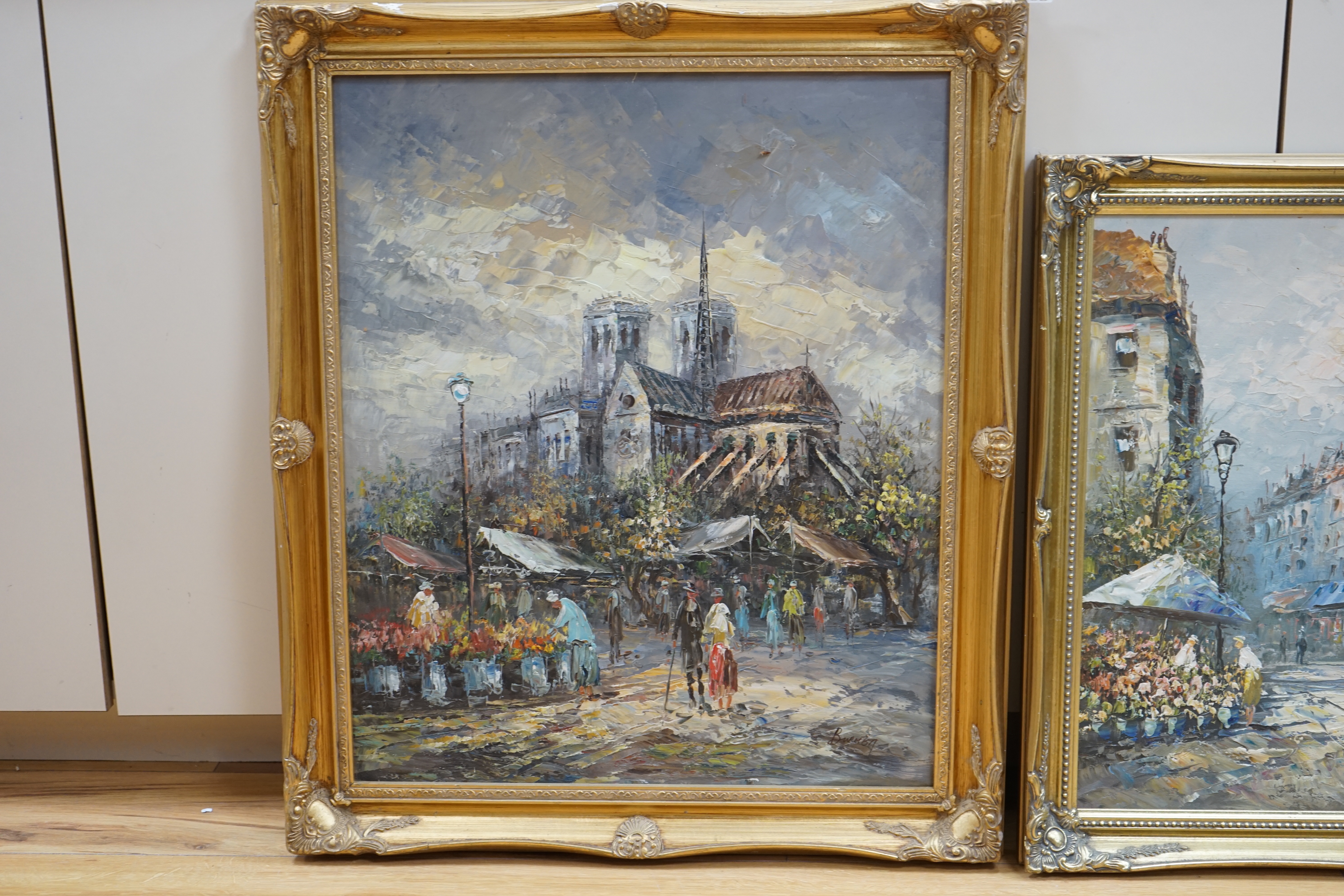 Caroline Burnett (1877-1950), two Impressionist oils on board, Parisian street scenes, signed, 59cm x 49cm